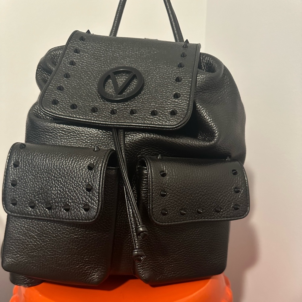 Valentino By Mario Valentino Black Studded Leather Backpack
